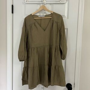 Zara Olive Green V Neck Dress